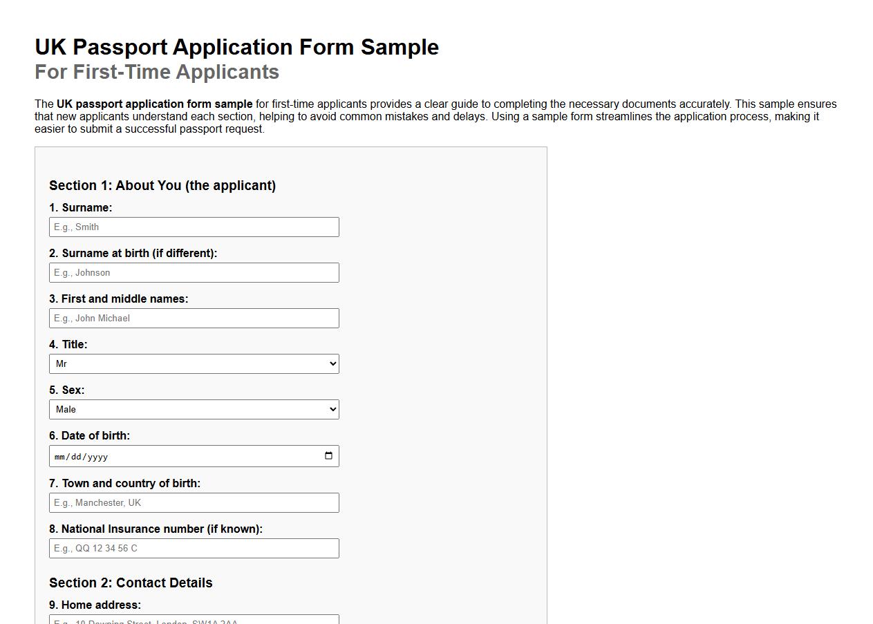 UK passport application form sample for first-time applicants image preview