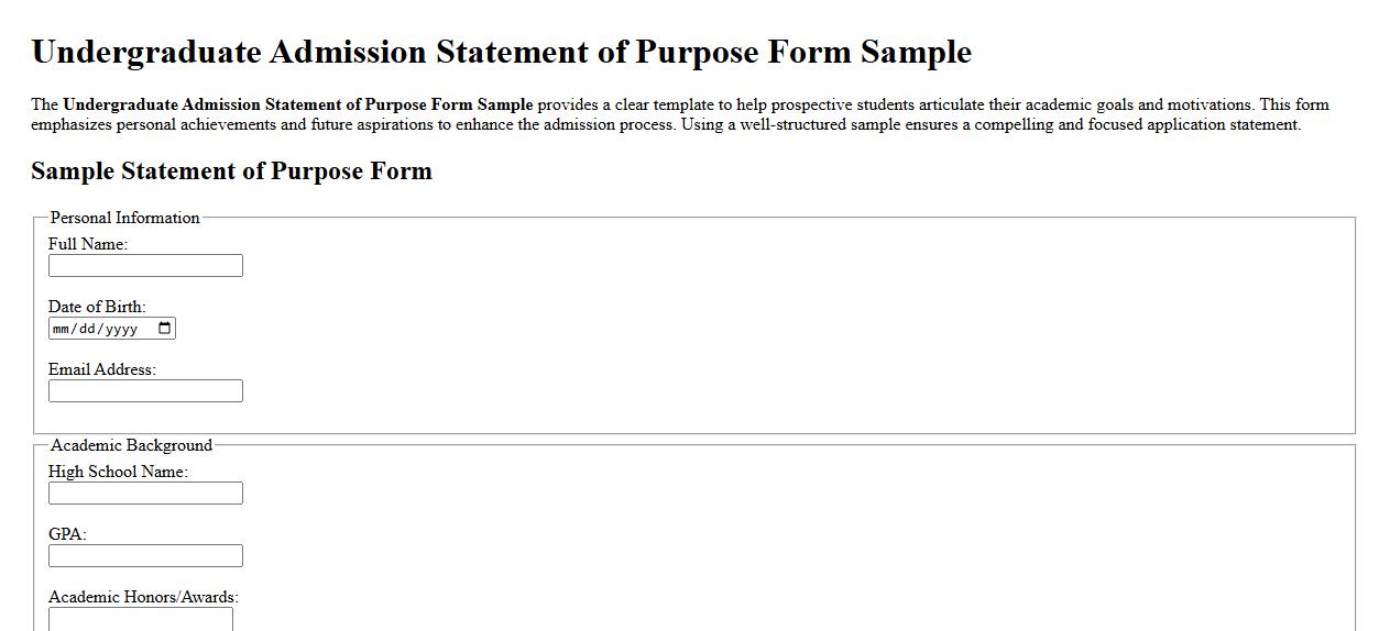 Undergraduate Admission Statement of Purpose Form Sample image preview