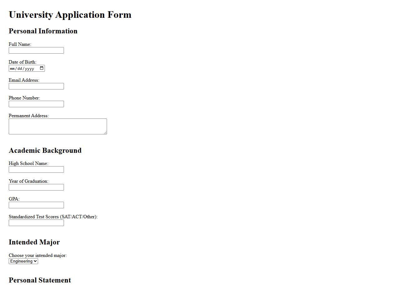 university application form sample with recommendation letter section image preview