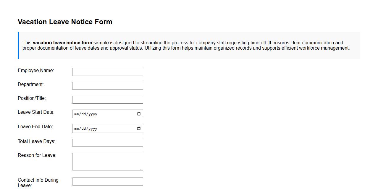 vacation leave notice form sample for company staff image preview