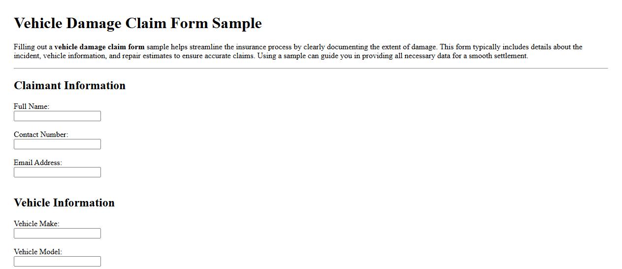 Vehicle damage claim form sample image preview