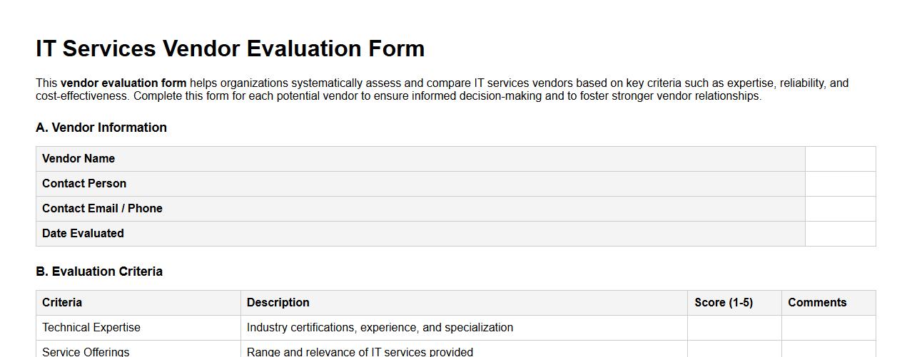 vendor evaluation form sample for IT services vendors image preview