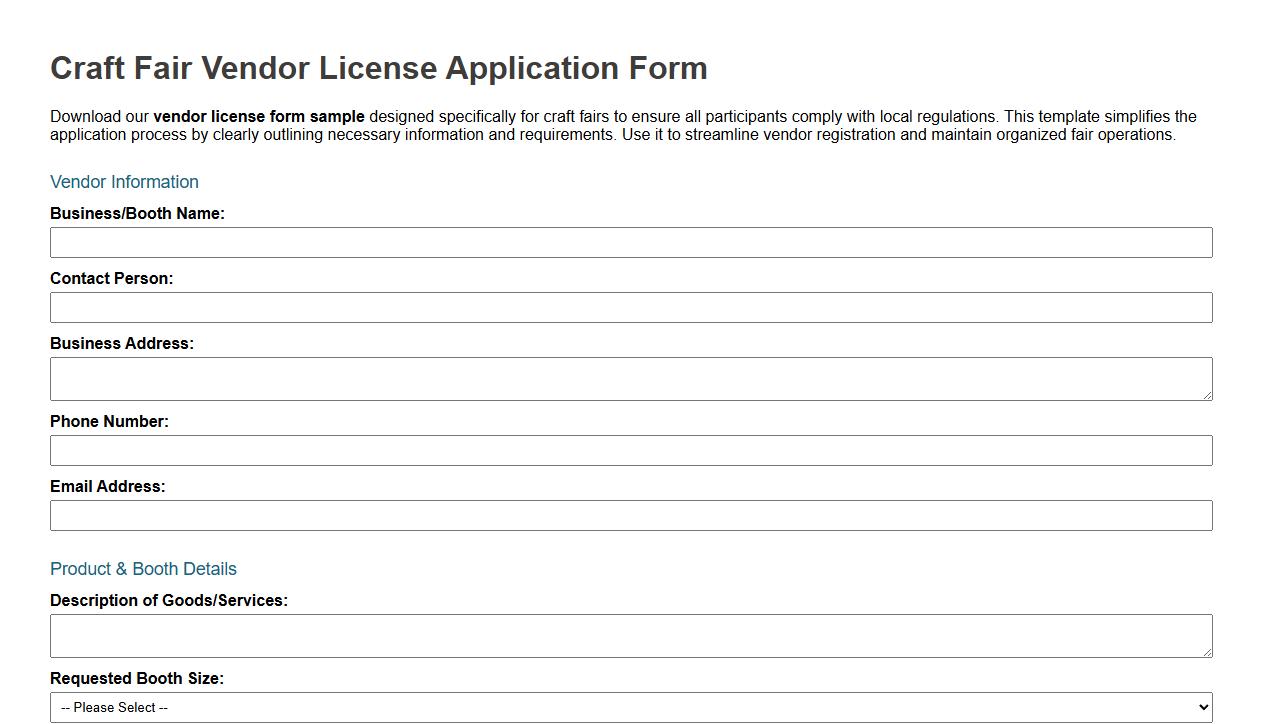 vendor license form sample for craft fairs image preview