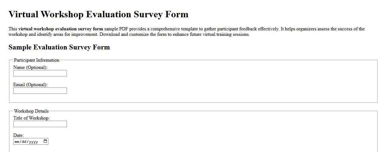 virtual workshop evaluation survey form sample pdf image preview