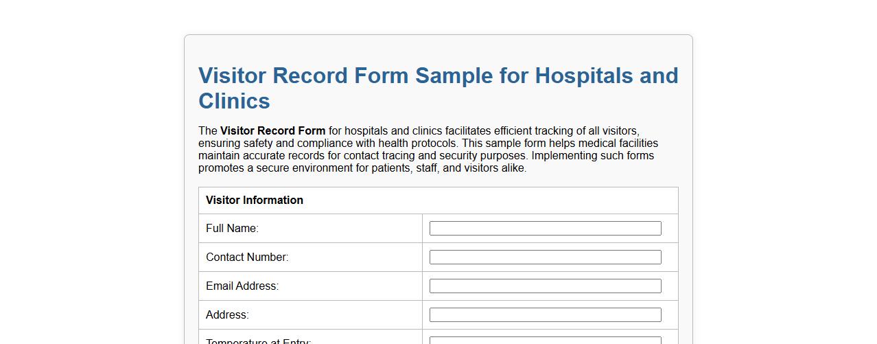 Visitor Record Form Sample for Hospitals and Clinics image preview
