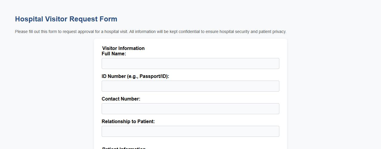visitor request form sample for hospital visit image preview