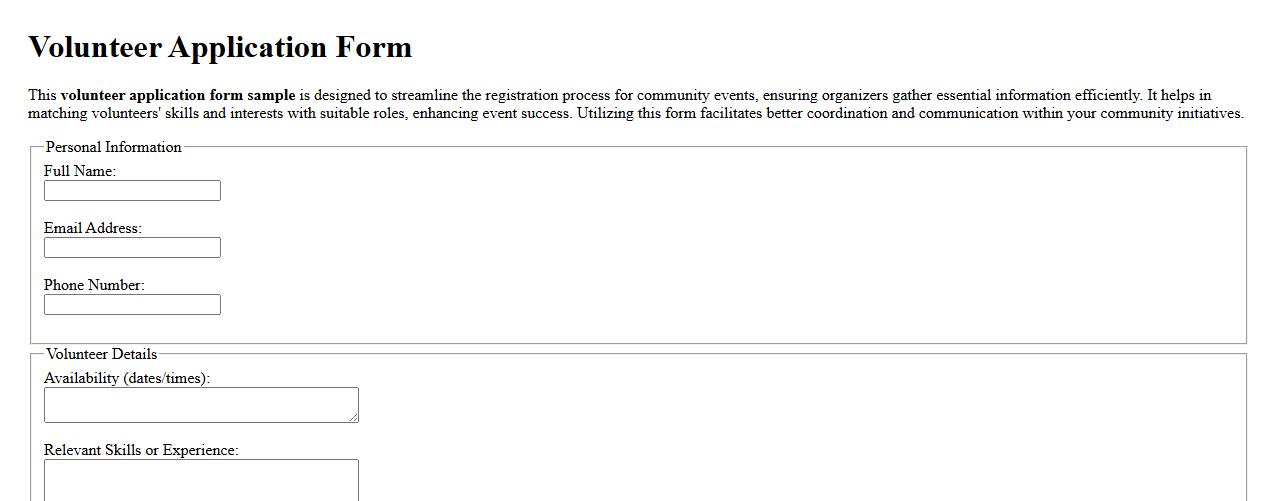 Volunteer application form sample for community events image preview
