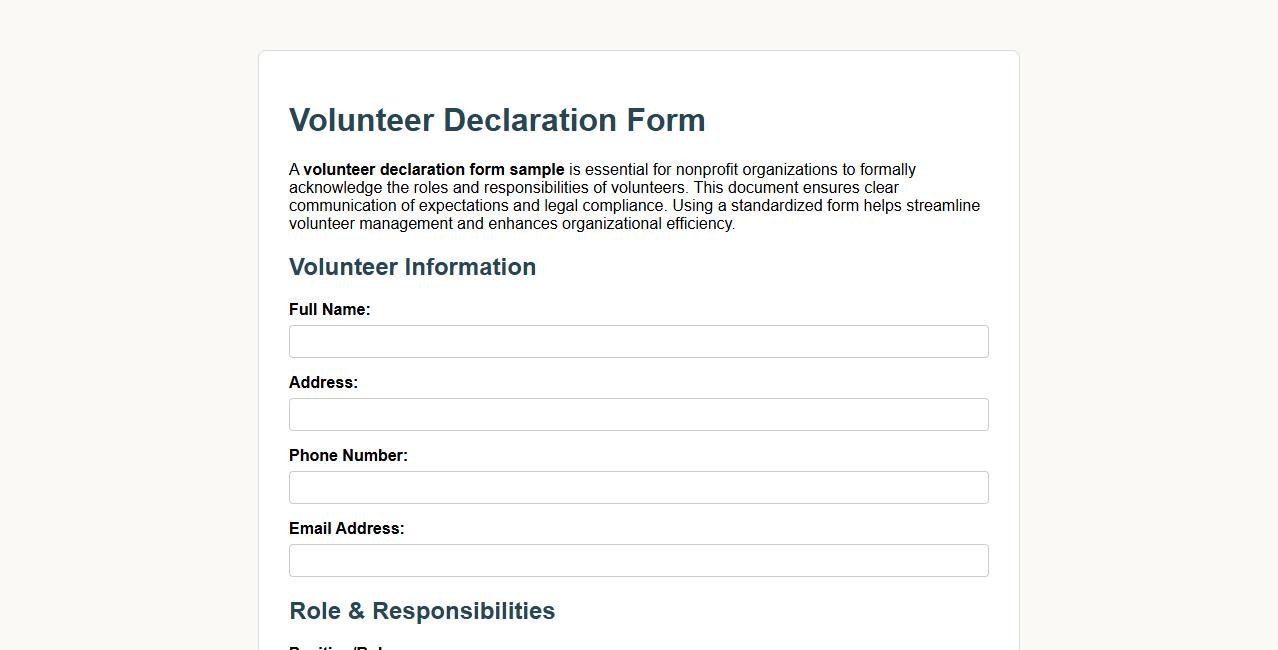 Volunteer declaration form sample for nonprofit organizations image preview