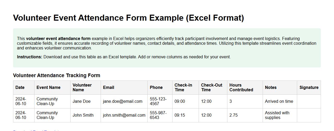 volunteer event attendance form example excel image preview