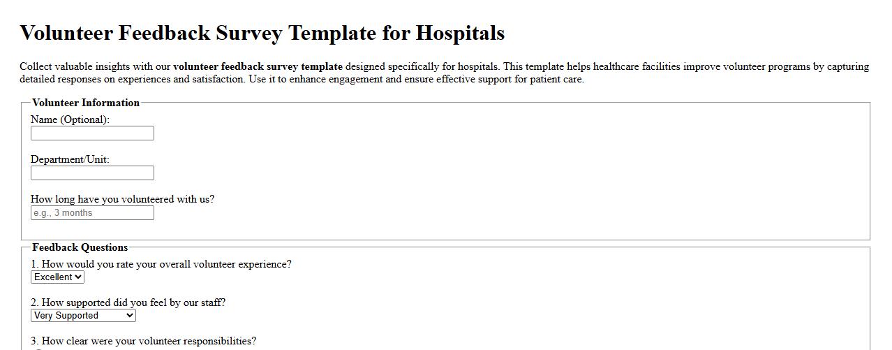 Volunteer feedback survey template for hospitals image preview
