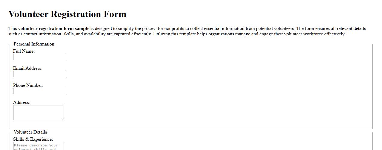 volunteer registration form sample for nonprofit image preview
