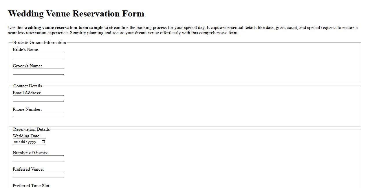 wedding venue reservation form sample image preview