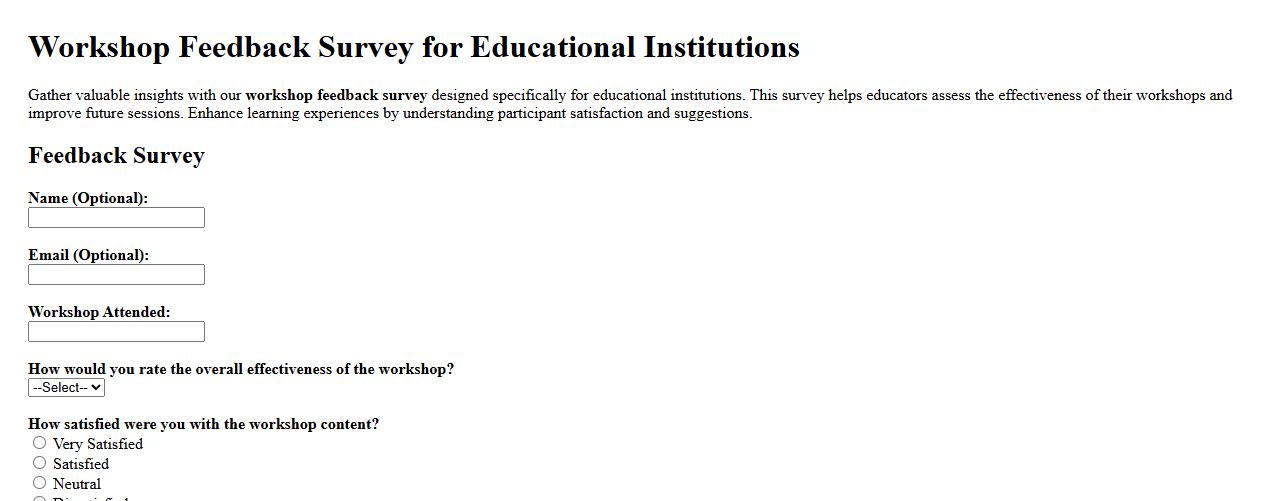 Workshop feedback survey for educational institutions image preview
