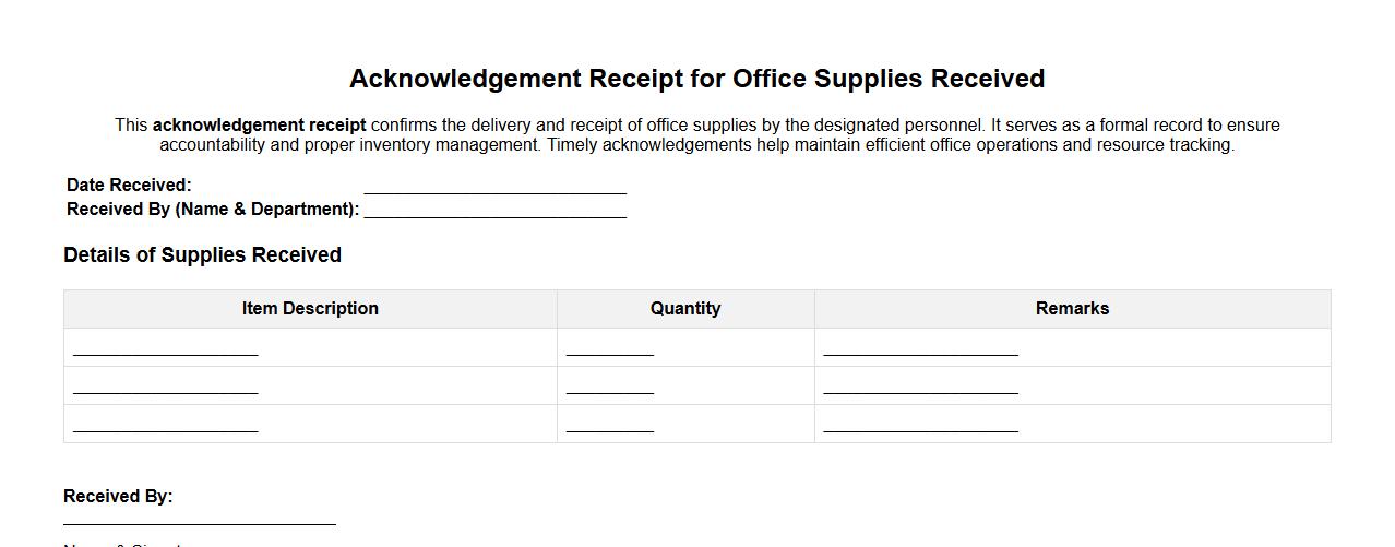 Acknowledgement receipt for office supplies received image preview