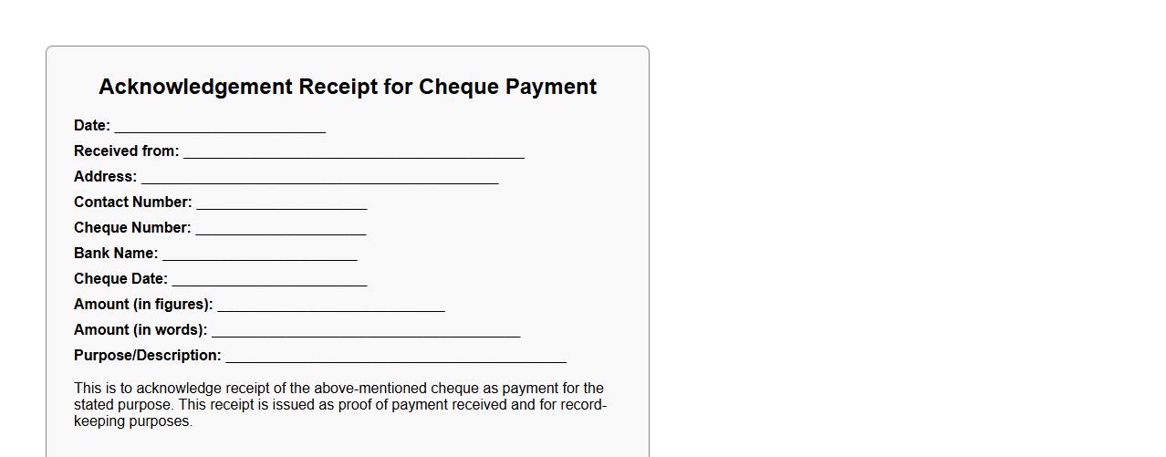 Acknowledgement receipt sample for cheque payment image preview