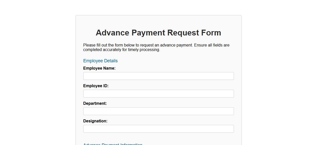 advance payment request form sample for employees image preview
