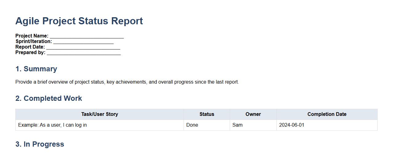 agile project status report format image preview
