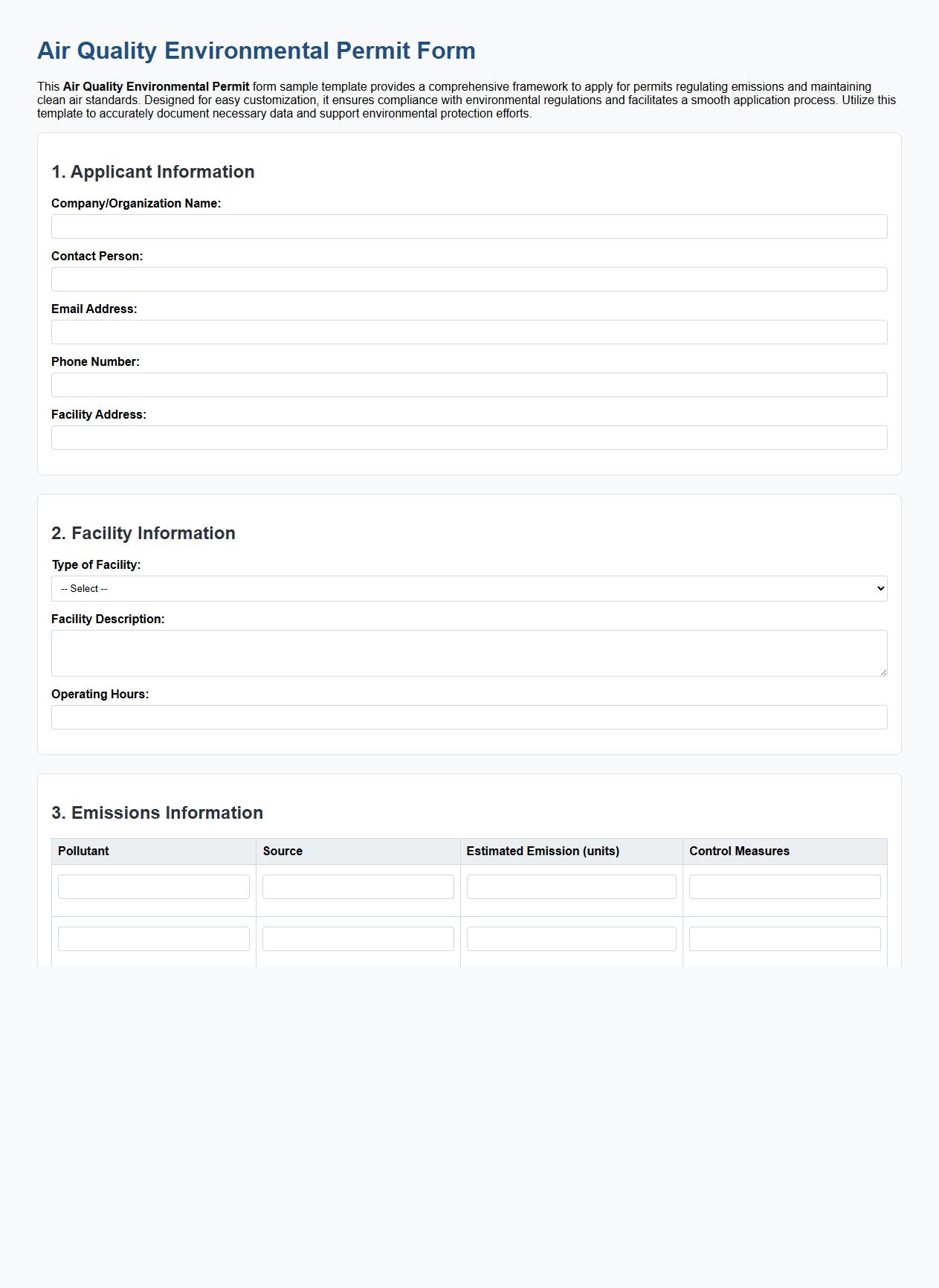 Air quality environmental permit form sample template image preview