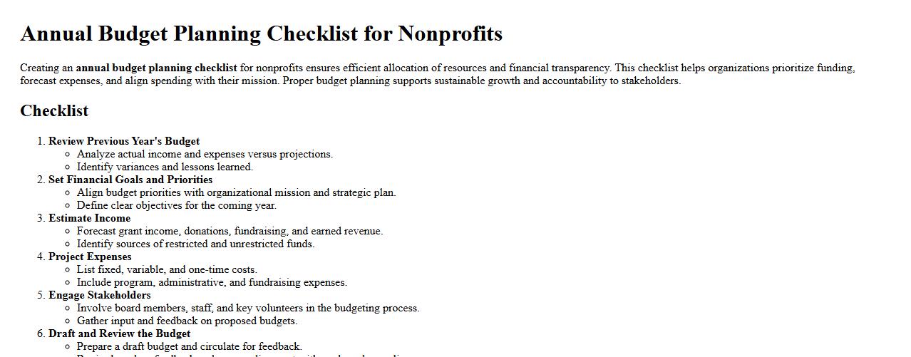 Annual budget planning checklist for nonprofits image preview