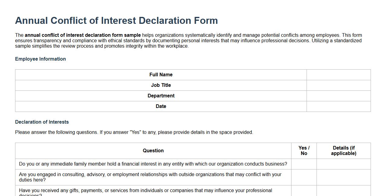 annual conflict of interest declaration form sample image preview