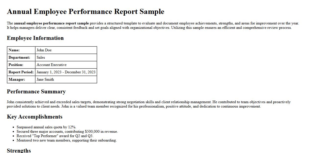 annual employee performance report sample image preview