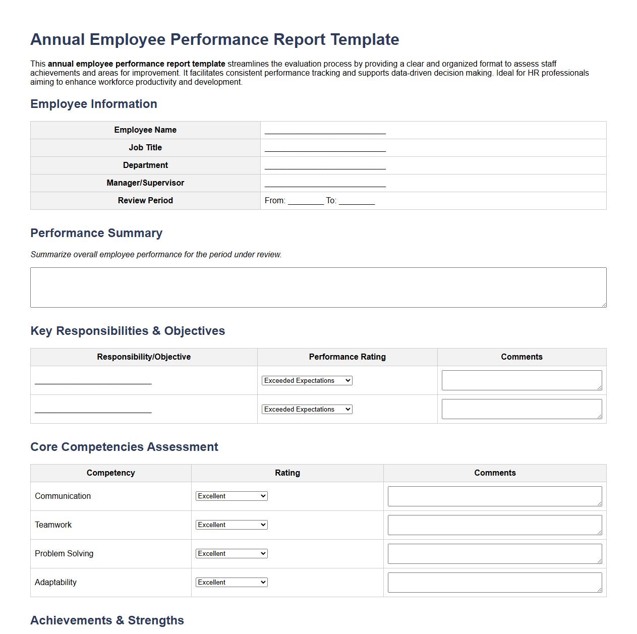 annual employee performance report template image preview