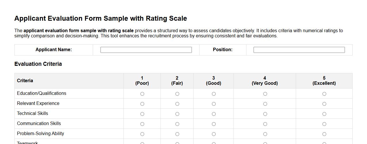 applicant evaluation form sample with rating scale image preview