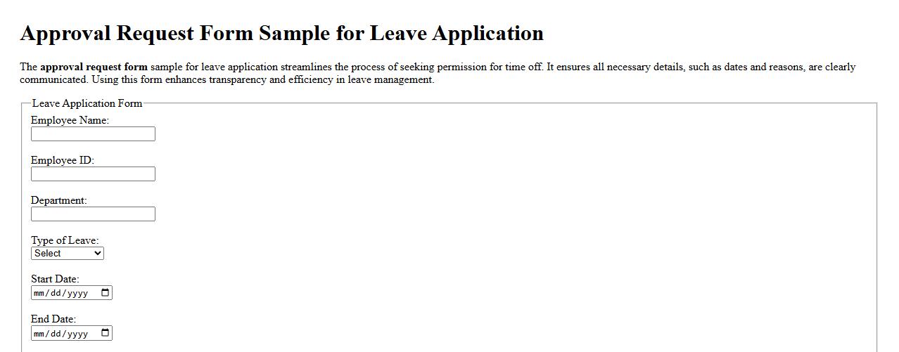 Approval request form sample for leave application image preview
