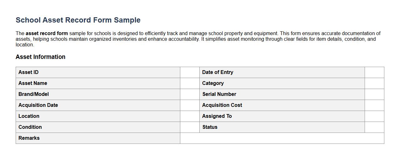 asset record form sample for schools image preview
