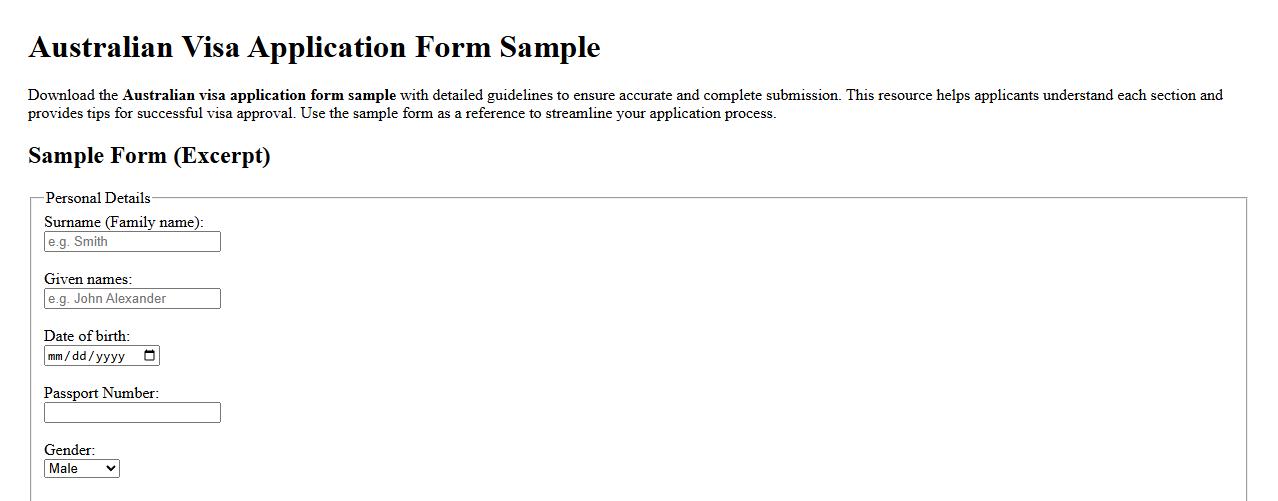 Australian visa application form sample with guidelines image preview