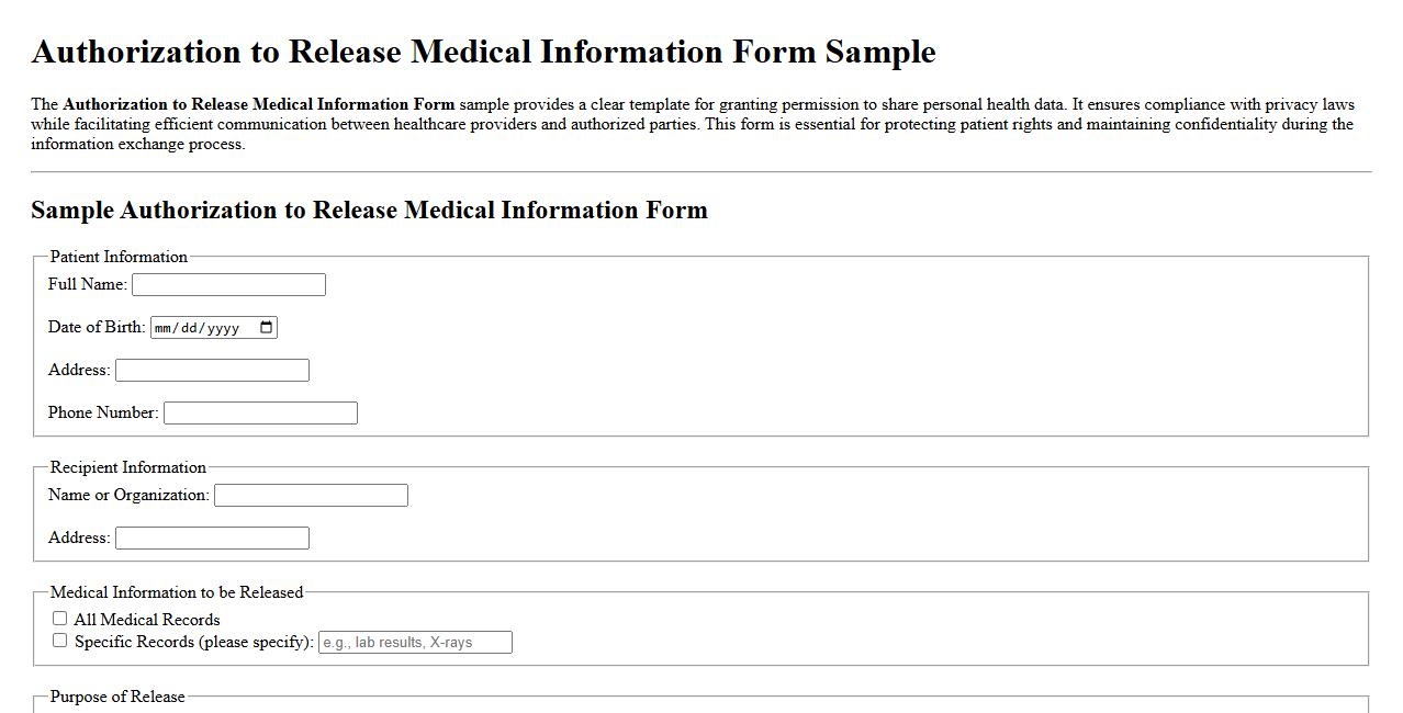 Authorization to Release Medical Information Form Sample image preview