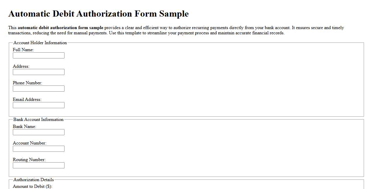 automatic debit authorization form sample image preview