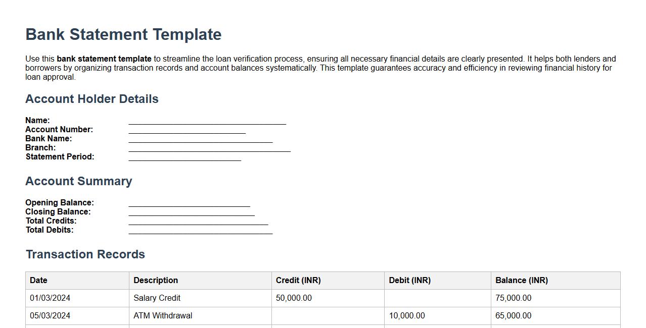 Bank statement template for loan verification process image preview