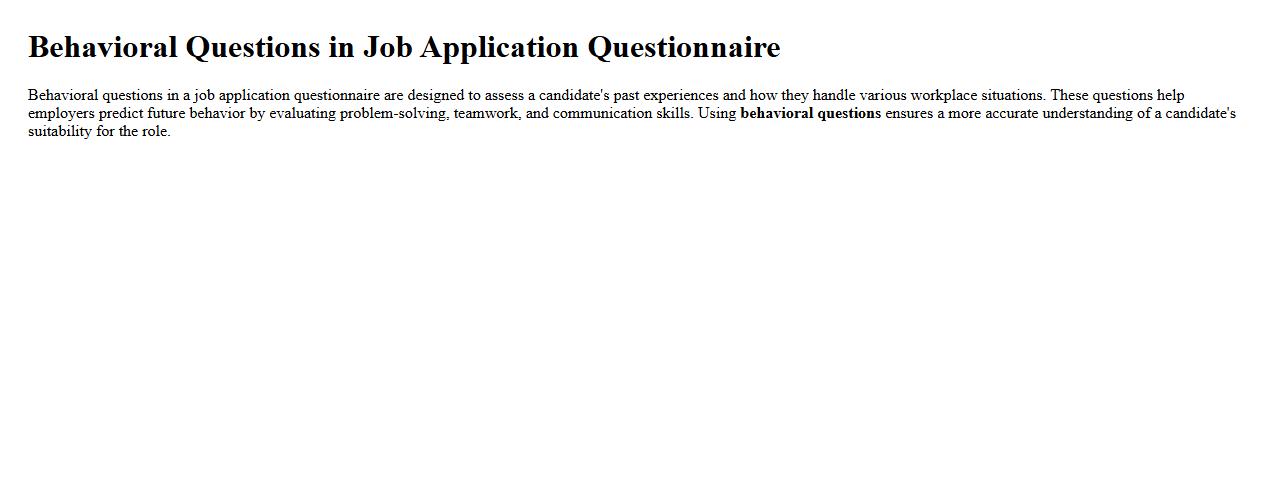 Behavioral questions in job application questionnaire image preview