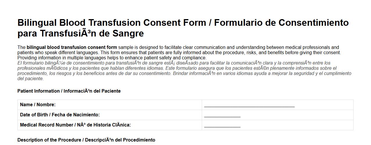 bilingual blood transfusion consent form sample image preview