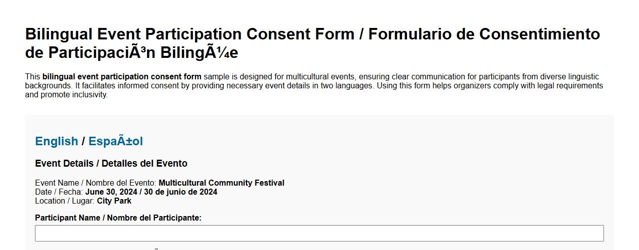 bilingual event participation consent form sample for multicultural events image preview