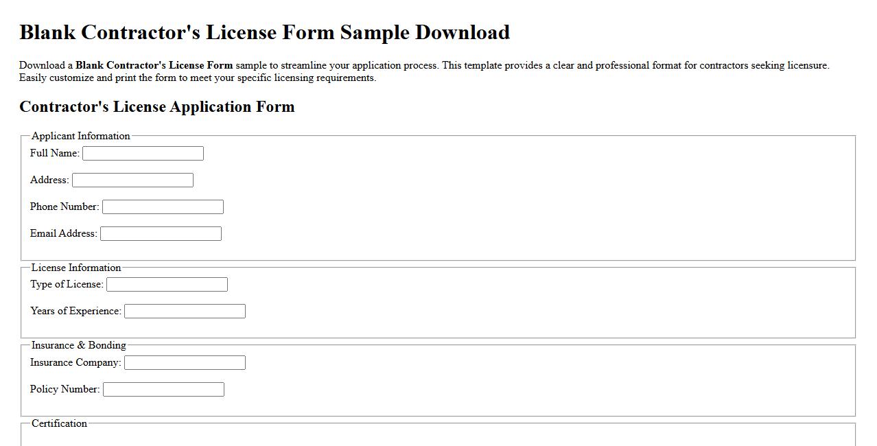 Blank Contractor’s License Form Sample Download image preview