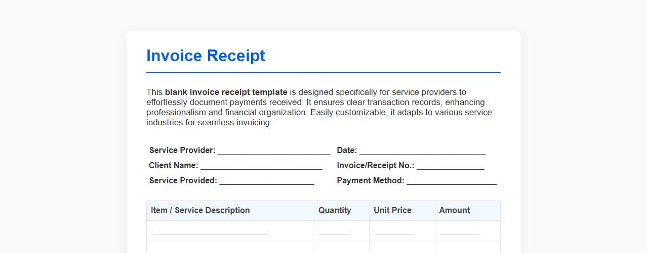 Blank invoice receipt template for service providers image preview