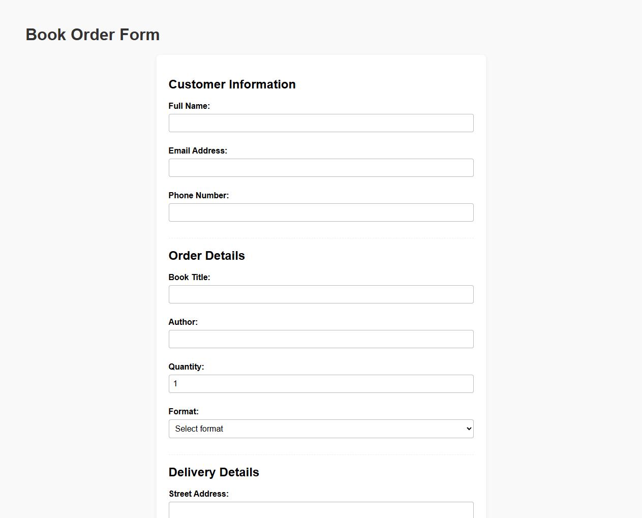 book order form sample with delivery details image preview