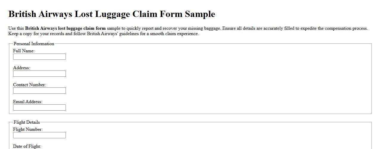 British Airways lost luggage claim form sample image preview