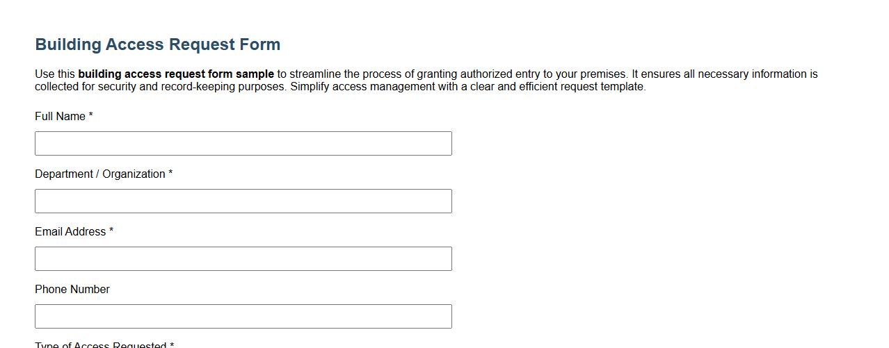 building access request form sample image preview