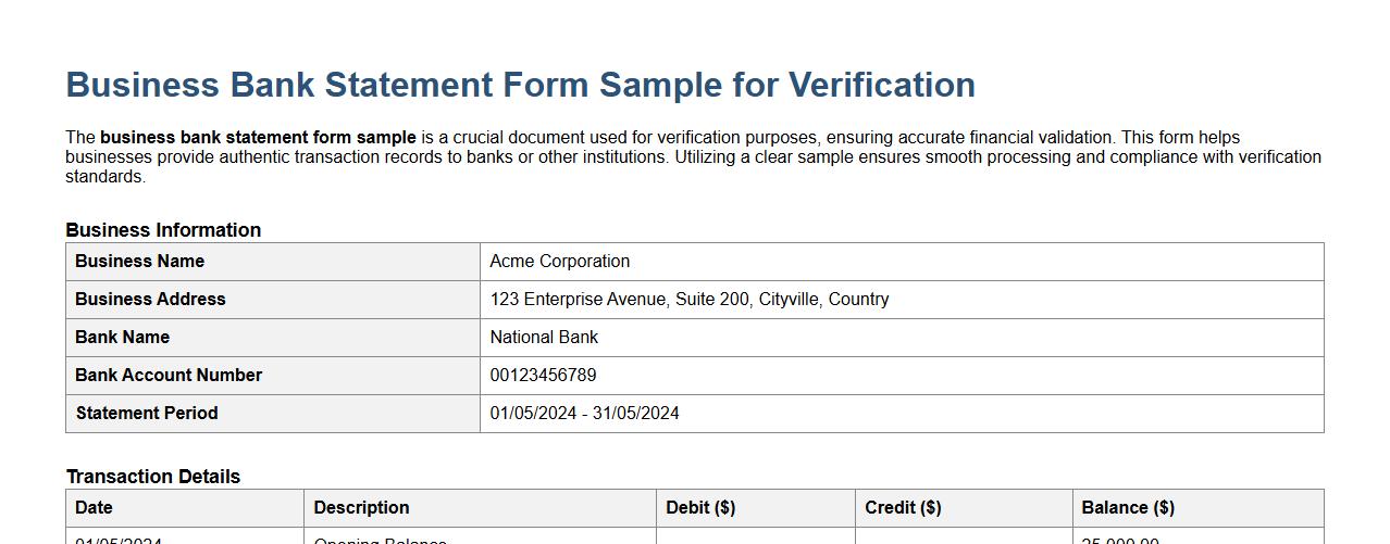 Business bank statement form sample for verification image preview