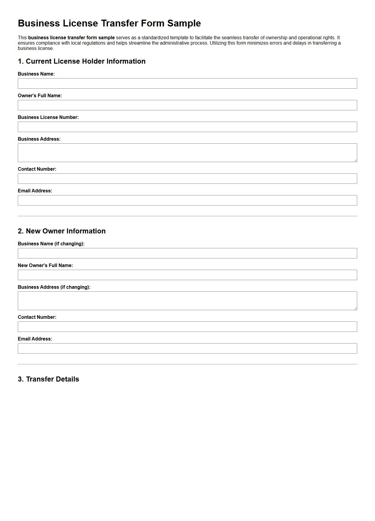 business license transfer form sample image preview