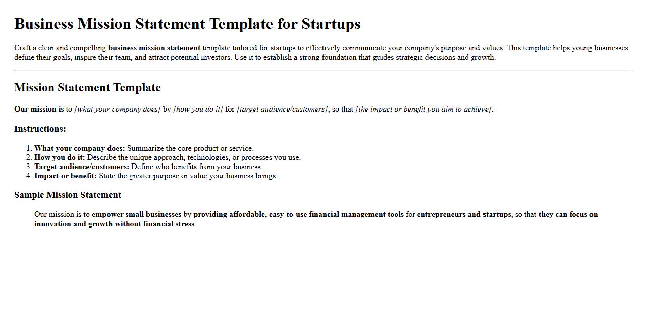 Business mission statement template for startups image preview