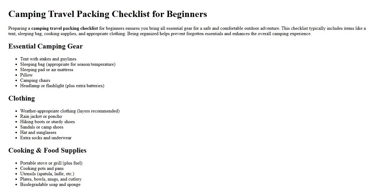 camping travel packing checklist for beginners image preview