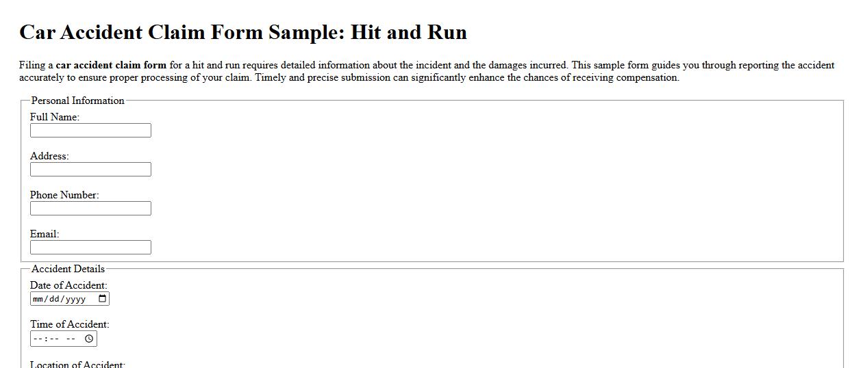 Car accident claim form sample for hit and run image preview
