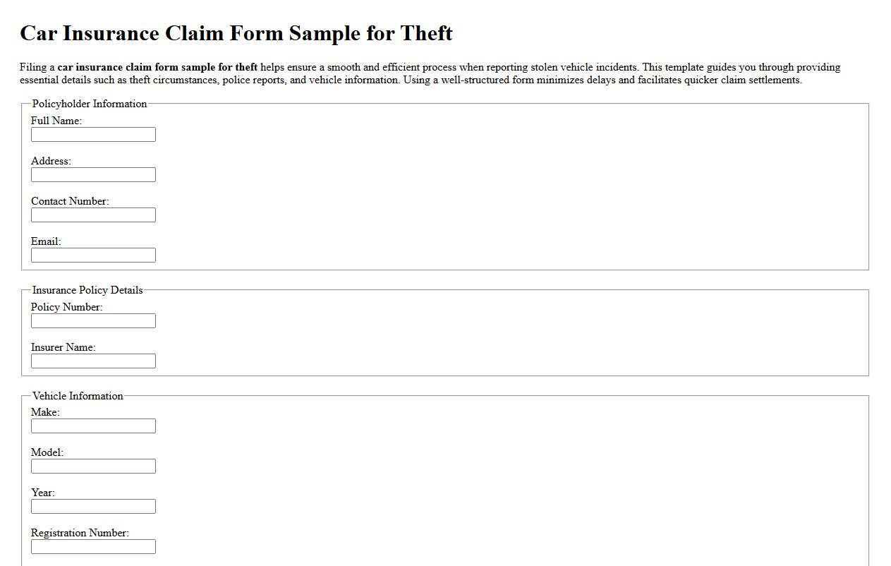 car insurance claim form sample for theft image preview