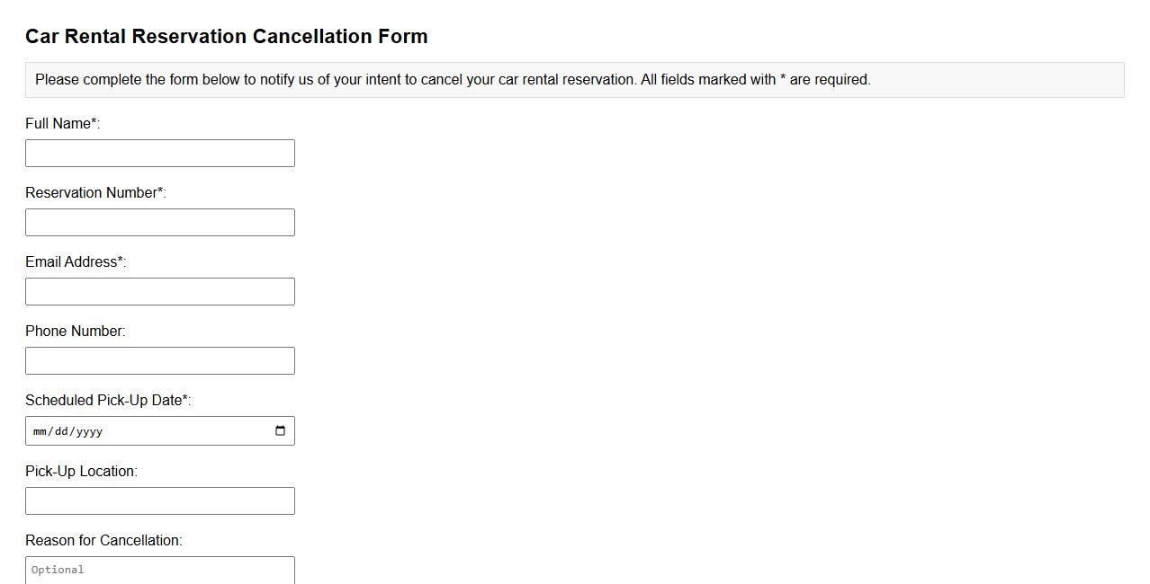car rental reservation cancellation form sample image preview