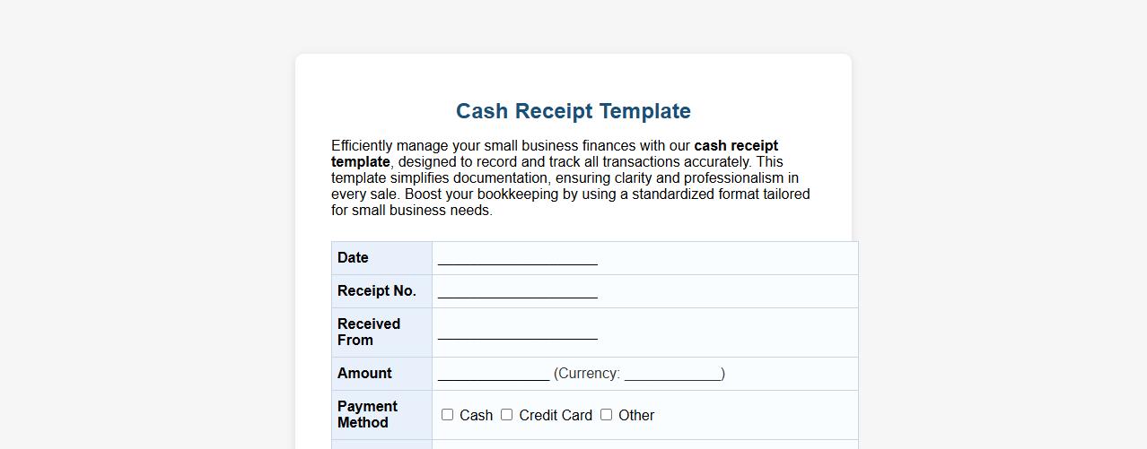 Cash receipt template for small business transactions image preview