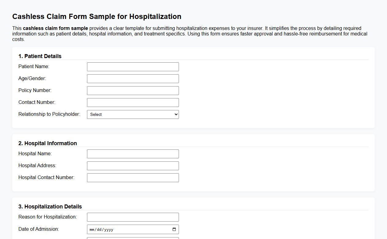 Cashless claim form sample for hospitalization image preview